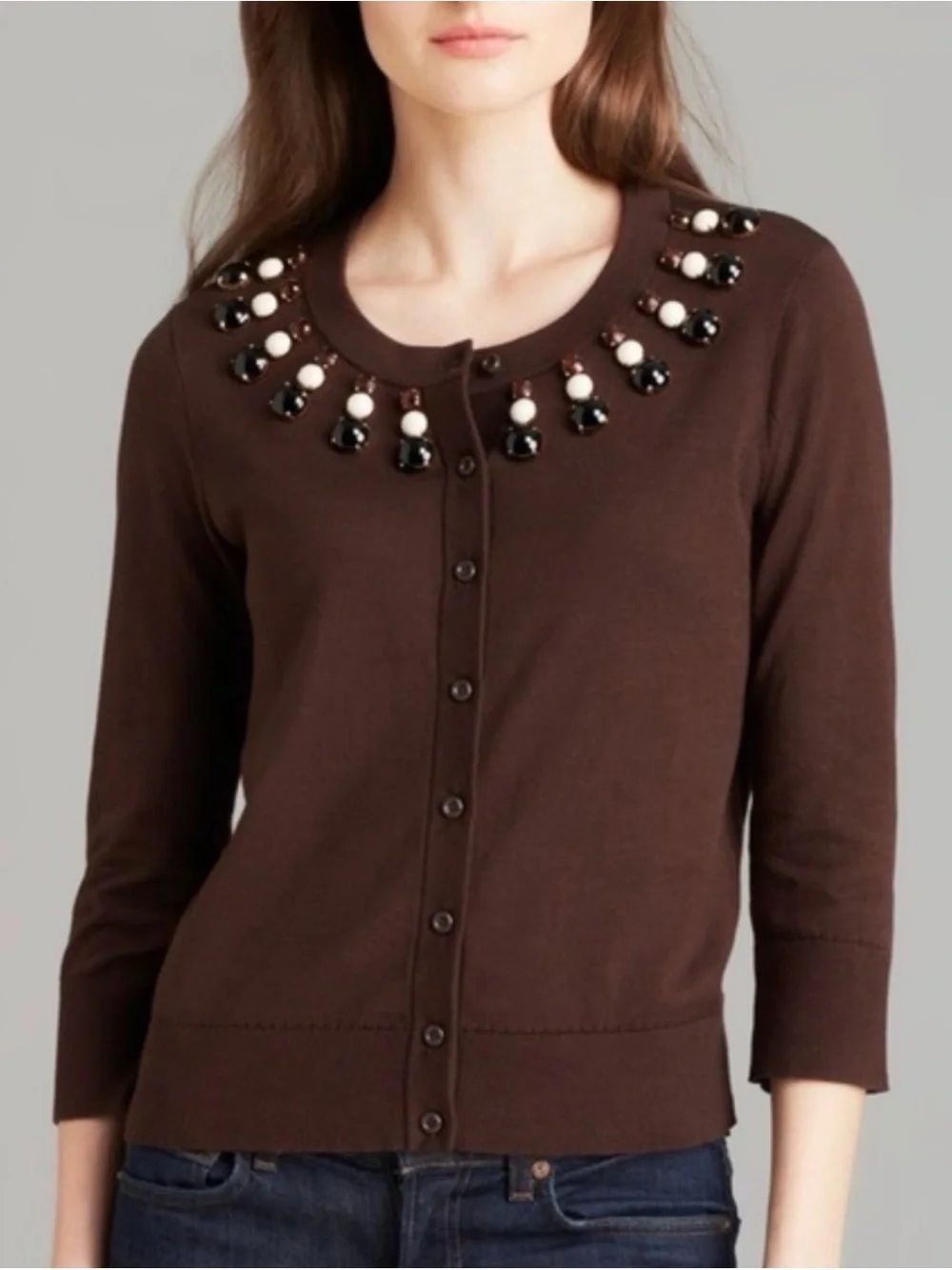 kate spade Brown Embellished Crewneck Cardigan Size XS